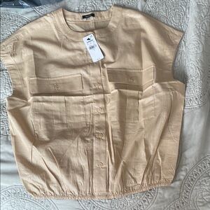 Beige Sleeveless Button-Up Top